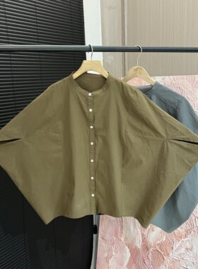 「木佐严选」蝙蝠袖单排扣圆领设计款衬衫女E7830