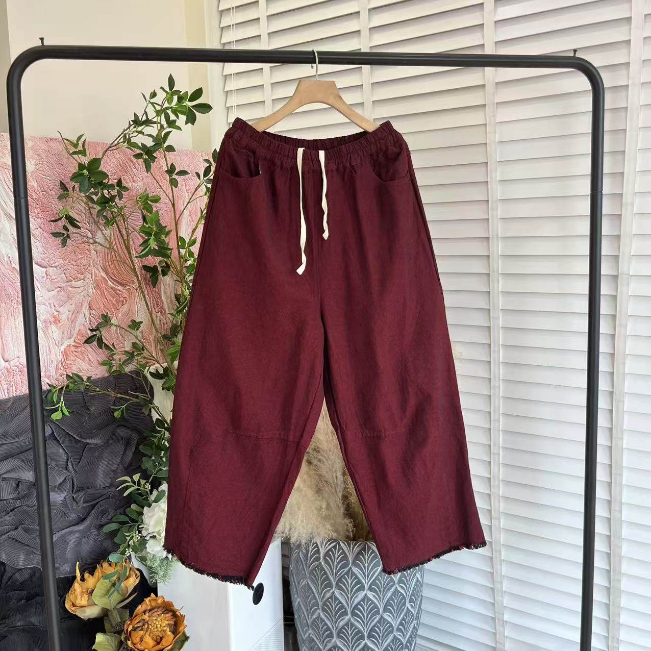 舒适休闲文艺「水洗棉麻松紧腰」阔腿休闲长裤女E6038,女装/女士精品,休闲裤,淘宝优惠券,粉丝福利购,淘宝优惠卷