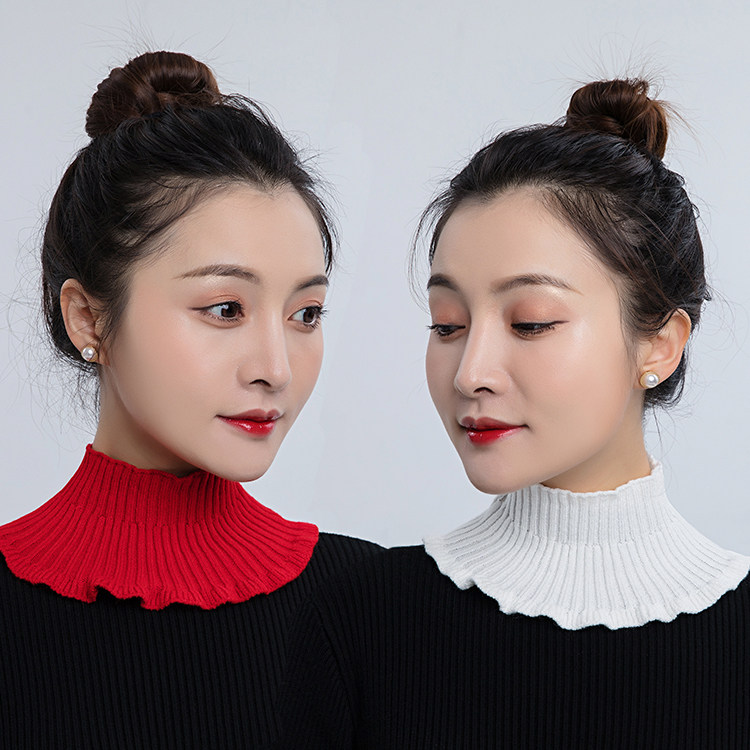 NECK FEMALE RED SPRING AUTUMN WARM NECK PROTECTOR NECK SET VERSATILE DECORATION FALSE COLLAR SCARF KNITTED WOOL SOLID COLOR
