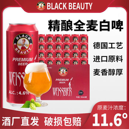 黑美人11度精酿全麦白啤酒整箱24瓶罐装啤酒500ml国产酿制非临期