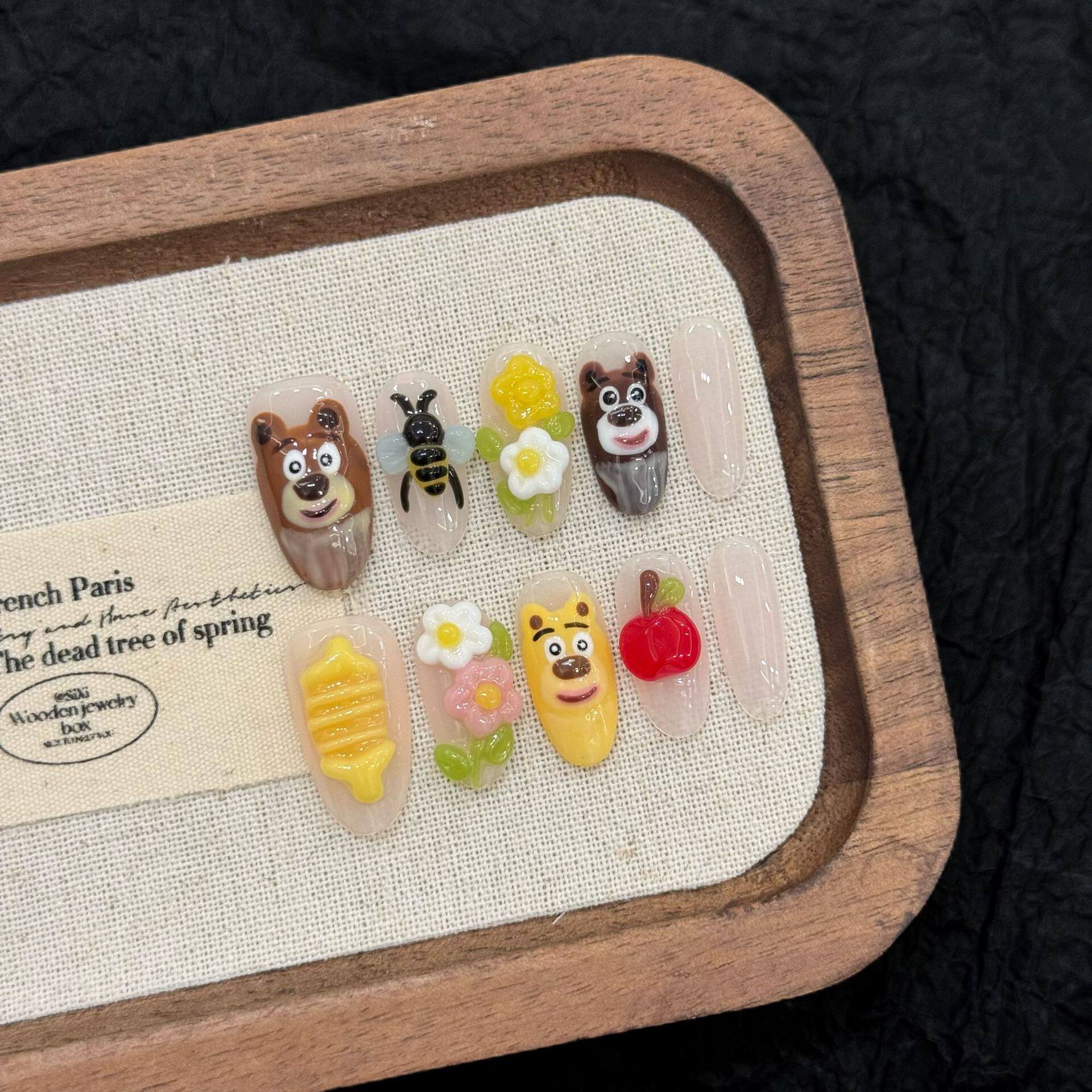 【捏捏】童趣系列捏捏小熊蜂蜜可同可爱小众美甲手工穿戴甲/甲片