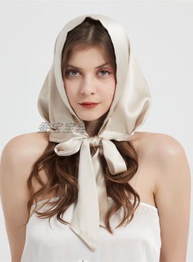 22姆双层防晒紫外线护颈护脸100桑蚕丝真丝帽丝巾防风头巾帽户外