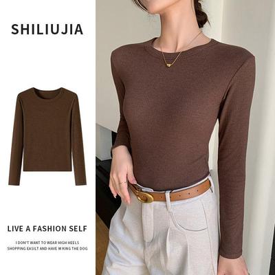 K1208严选螺纹圆领打底衫女秋冬长袖内搭T恤修身显瘦百搭针织上衣