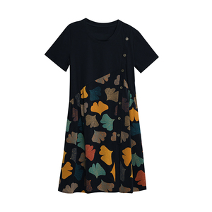 RM15922#时尚印花拼接连衣裙女2023夏季新款气质减龄遮肉韩版大码裙子