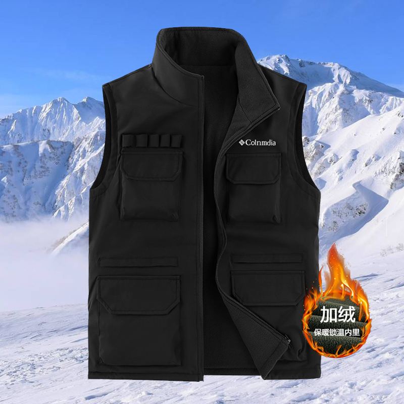 哥伦秋冬新款男士户外休闲运动马甲双面穿加绒保暖背心坎肩男外套