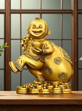金色猴子招财摆件家居客