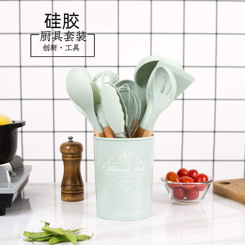 锅铲汤勺家用厨房漏勺木柄硅胶厨具套装不粘锅专用耐高温辅食铲子