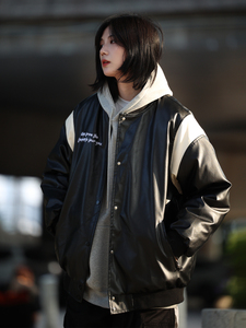 你初恋老王新国标90白鸭绒羽绒服男pu皮衣冬季棉袄外套拼色棒球服