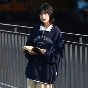 你初恋老王 美式复古卫衣男polo长袖秋冬季vintage日系学院情侣女
