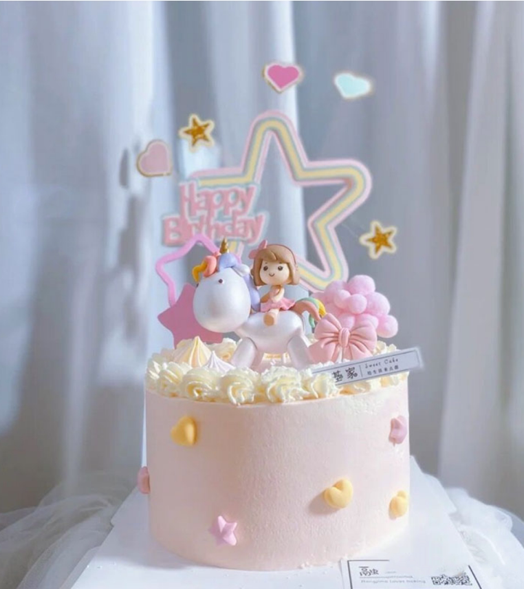 卡通生日蛋糕装饰摆件大头独角兽女孩生日卡通可爱彩虹插卡装扮