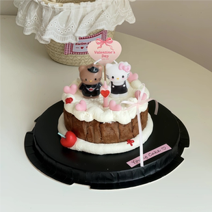 214情人节情侣背带裤裙kt猫咪蜡烛蛋糕装饰西装西服棕色小熊插件