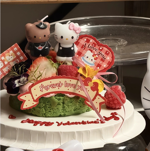 214情人节情侣背带裤裙kt猫咪蜡烛蛋糕装饰西装西服棕色小熊插件