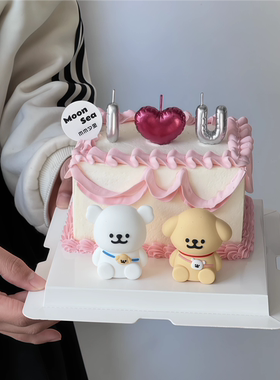 214情人节快乐软胶修狗线条小狗告白蛋糕装饰摆件i love you蜡烛