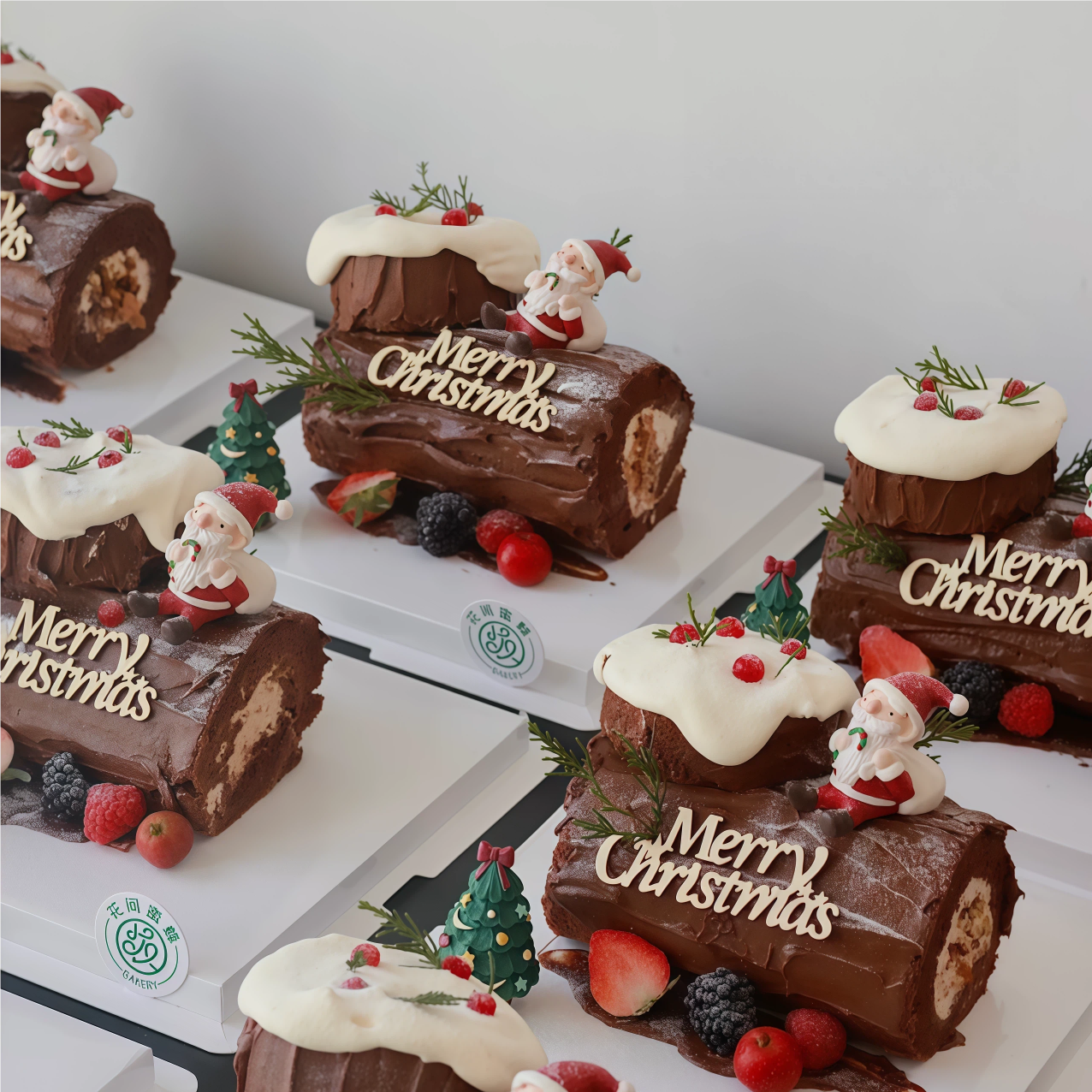 圣诞节草莓卷树桩蛋糕装饰摆件树脂圣诞树木质圣诞老人装饰插件