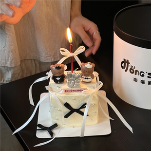 网红闫狗狗同款七夕情人节西装礼服小熊情侣love爱心蜡烛告白纪念