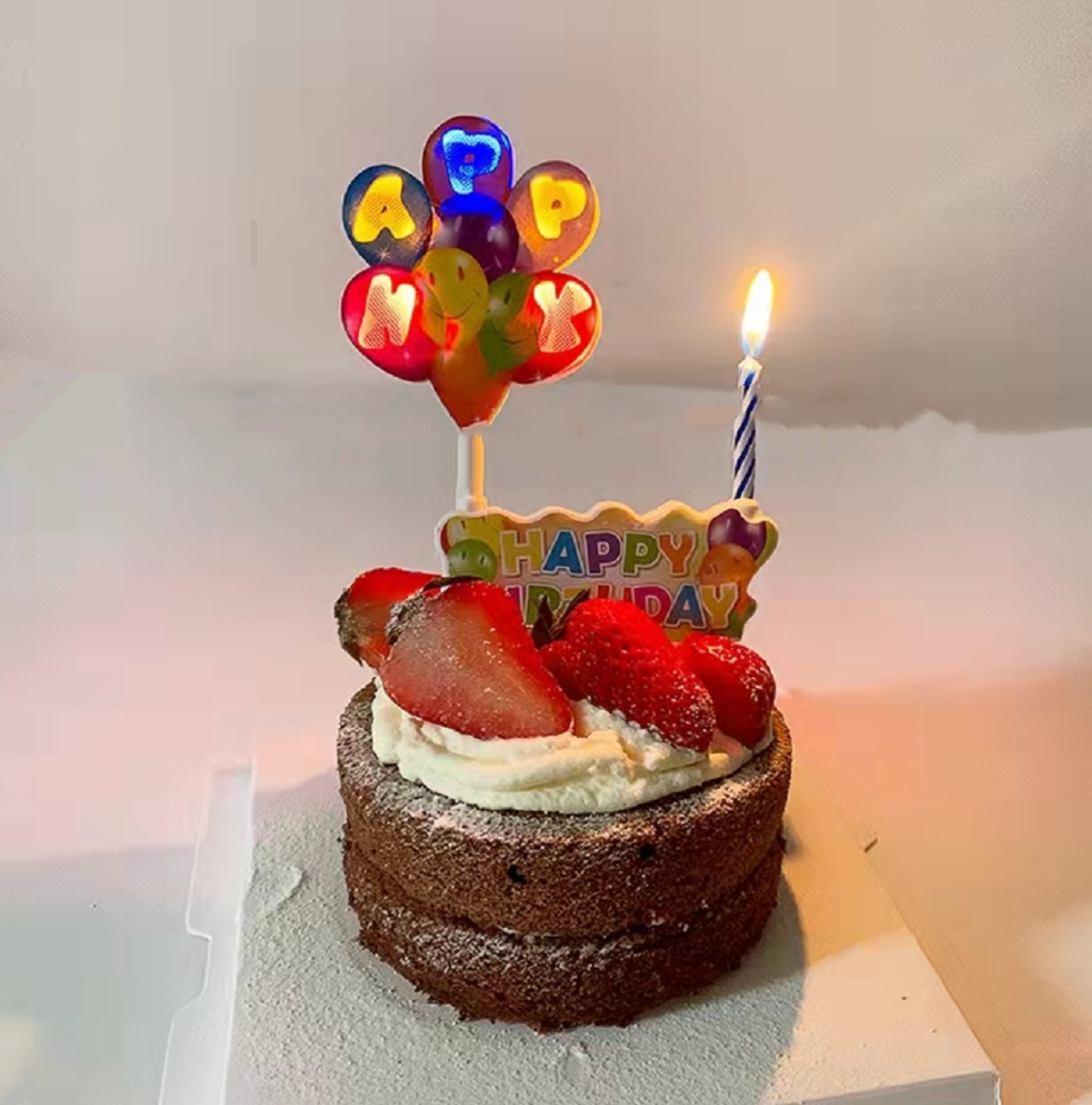 韩国ins太阳花笑脸led灯插牌会唱生日快乐歌蜡烛蛋糕装饰插牌摆件