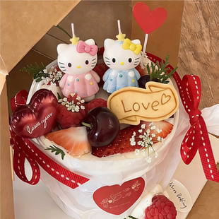 情人节网红ins风卡通粉蓝kt猫蜡烛蛋糕装饰摆件银色LOVE蜡烛插件