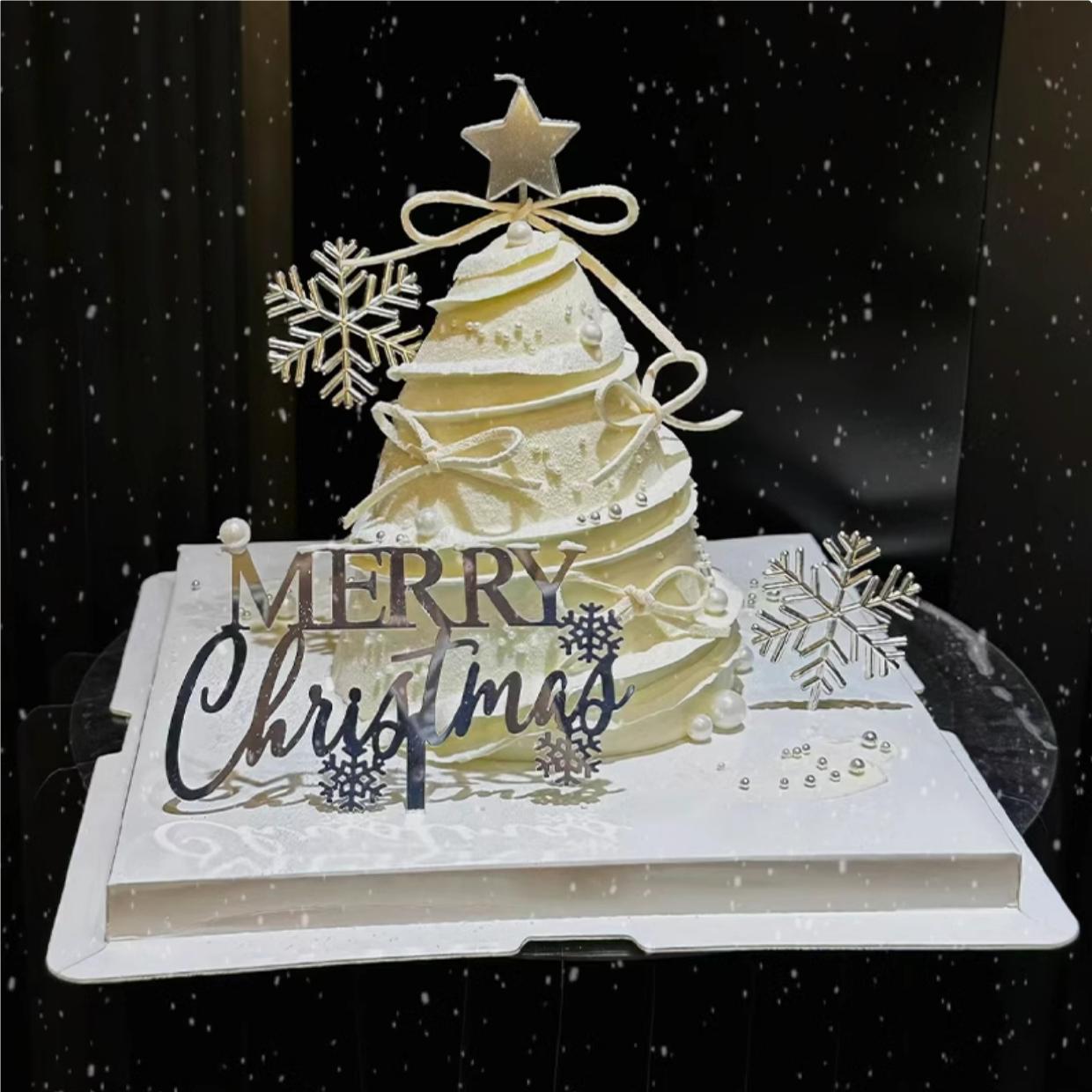 圣诞节蛋糕装饰蝴蝶结雪花圣诞树