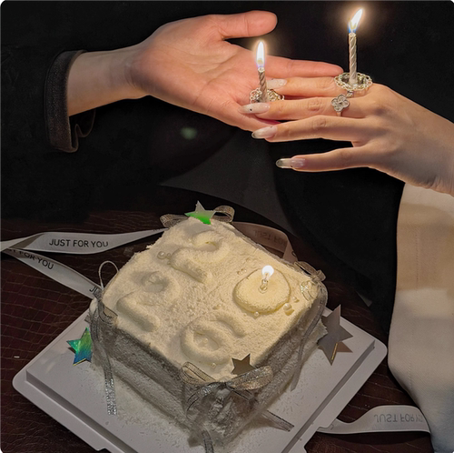 2026新年跨年蛋糕装饰情人节告白银色戒指蜡烛配件丝带烘焙配件
