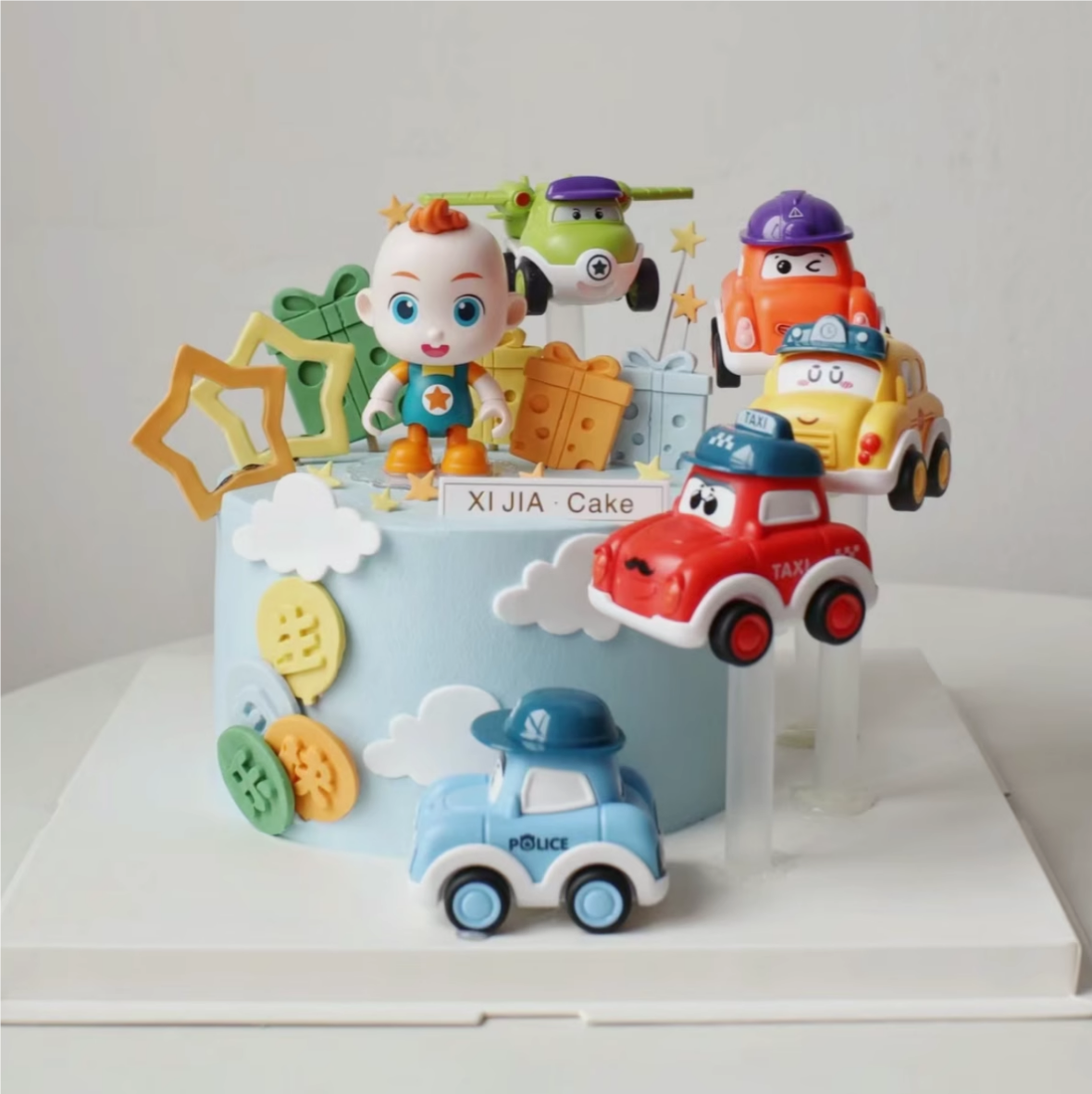 卡通男孩宝贝卡通生日蛋糕装饰摆件儿童回力小汽车生日蛋糕小插件
