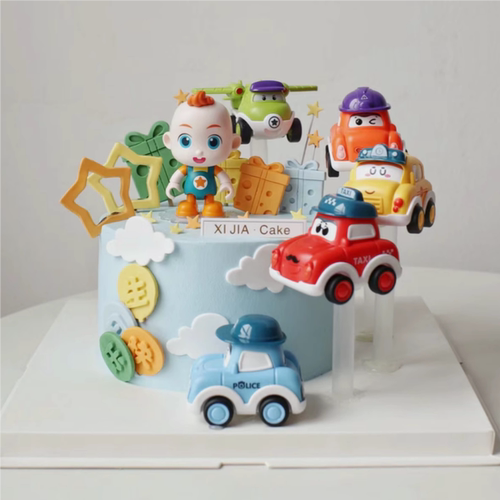 卡通男孩宝贝卡通生日蛋糕装饰摆件儿童回力小汽车生日蛋糕小插件