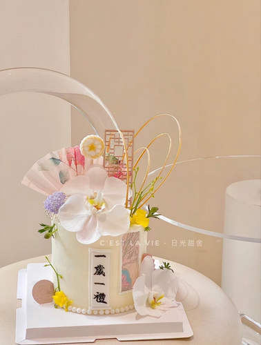 扇子蝴蝶兰屏风一岁一礼蛋糕插件
