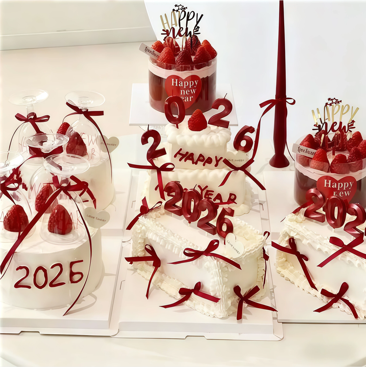 2026钻石红色数字蜡烛摆件