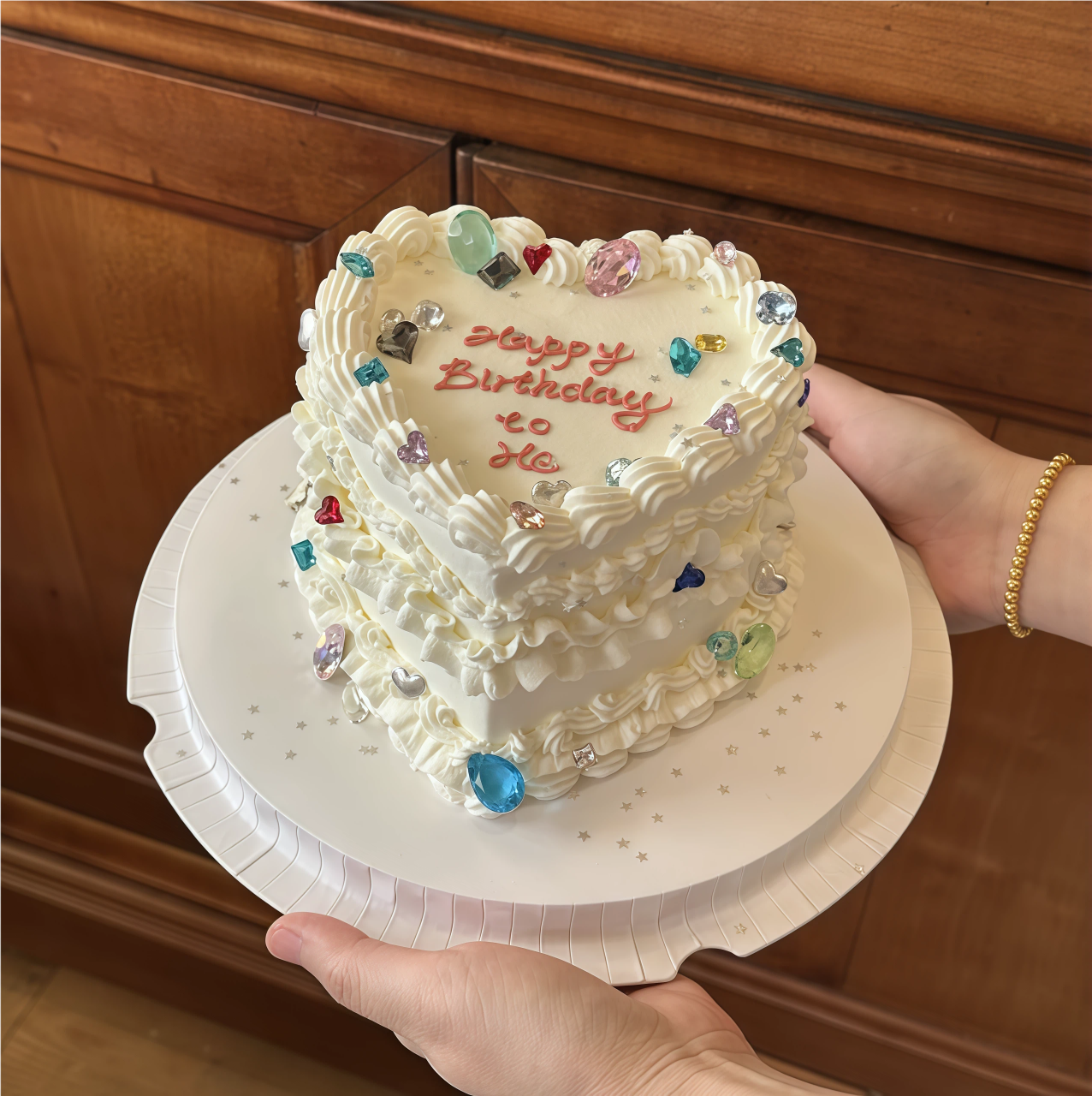 网红彩色炫彩钻石生日蛋糕装饰摆件水晶宝石女神生日派对甜品装扮