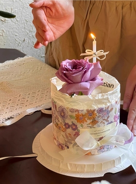 网红母亲节紫色碎花雪梨纸蛋糕装饰围边鲜花唯美仙女妈妈蛋糕插牌