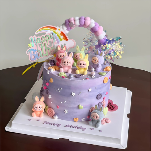 网红烘焙生日蛋糕装饰摆件可爱卡通布布兔子公仔生日快乐插件装扮