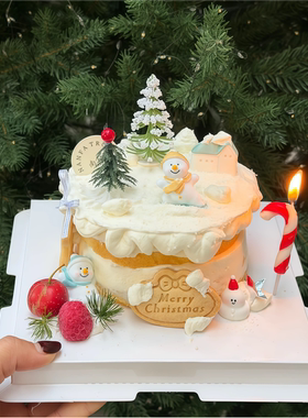 圣诞节下雪天主题蛋糕装饰摆件卡通树脂滑雪小雪人摆件堆雪人摆件