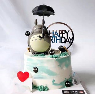 蛋糕装饰摆件龙猫蛋糕摆件打伞龙猫公仔手办卡通动漫蛋糕装扮玩偶