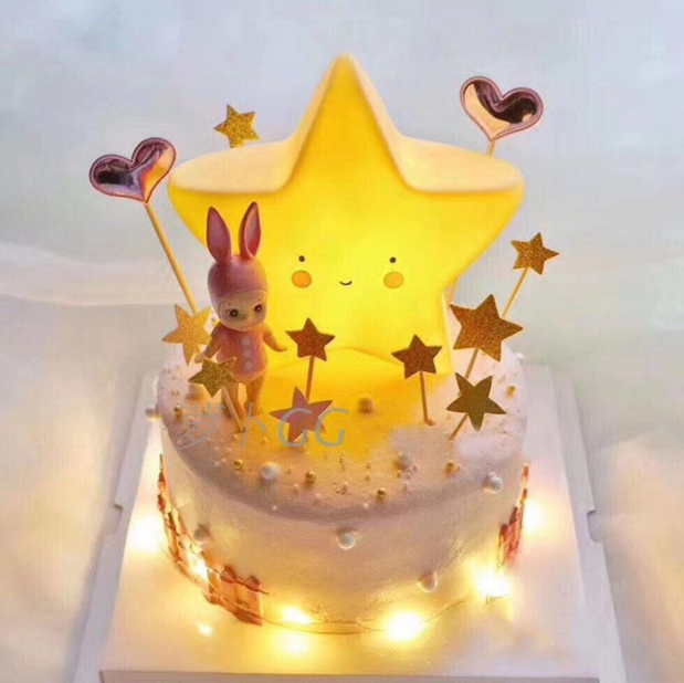 蛋糕装饰 五角星装饰灯暖黄色星星夜灯 创意生日派对