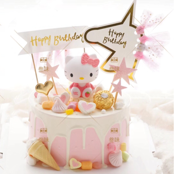 卡通生日蛋糕装饰摆件凯蒂猫生日蛋糕摆件k-t猫玩偶公仔情景 5个