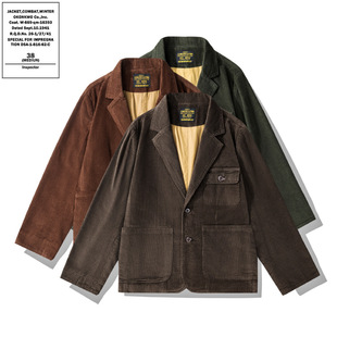 OKONKWO复古厚款灯芯绒休闲西装工装工作服纯色休闲西单外套