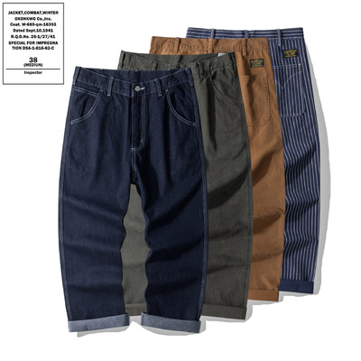 OKONKWO原色牛仔铁道工人裤阿美咔叽WABASH条纹工装裤帆布长裤