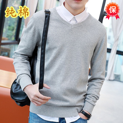 纯棉加绒加厚针织衫毛衣打底衫男