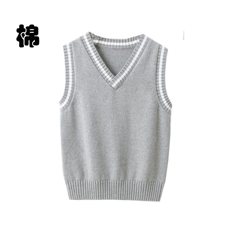 纯棉针织背心男V领套头马甲坎肩打底毛衣秋款套头学院风棉线宽松