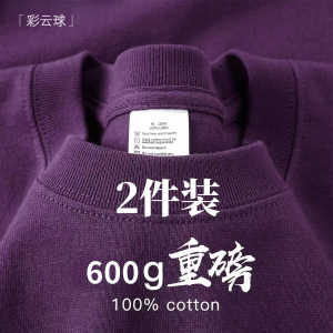 2件装紫600g重磅纯棉全棉短袖T恤