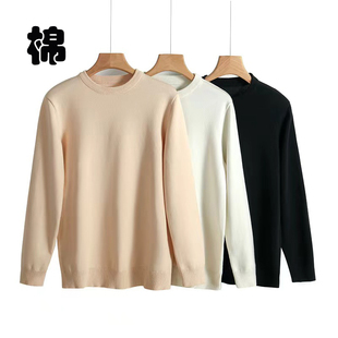 纯棉针织衫男圆领长袖打底重工不掉色套头毛衣冬季线衣保暖宽松