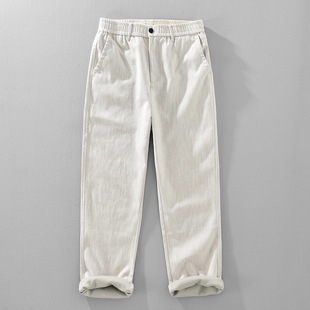老钱风百搭舒适苎麻棉裤 1368秋季 宽松休闲直筒裤 男士 复合亚麻长裤