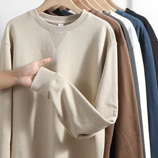 380g加厚重磅精梳棉圆领卫衣 毛圈套头长袖 倒三角休闲上衣现货