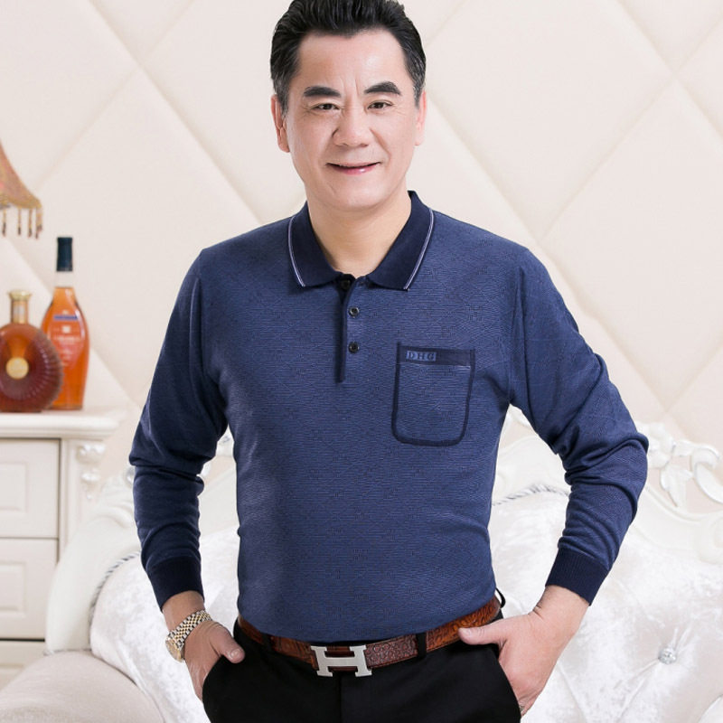 中老年男装秋季长袖t恤50-60-70岁爷爷装针织衫条纹体恤老人衣服