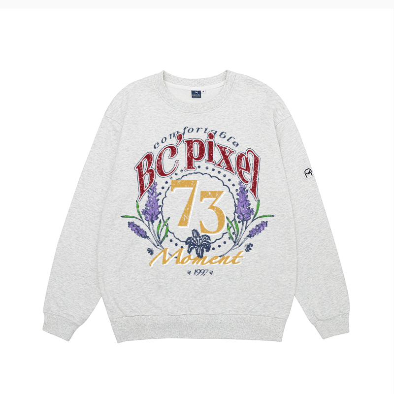 黑喵像素73数字编号美式学院印花情侣宽松休闲圆领基础长袖卫衣秋