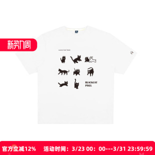 T恤圆领趣味流行宽松印花休闲男 黑白黑猫大集合短袖 黑喵像素 夏季