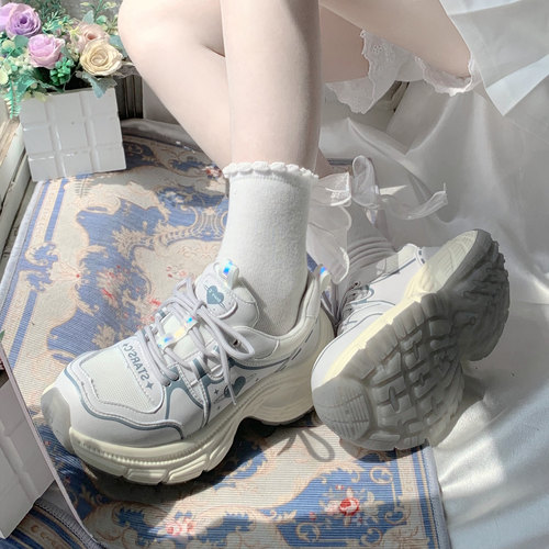 漫画鞋/星辰皇冠老爹鞋透气网面夏季新款2025线条爱心二次元厚底