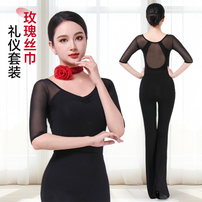 云逸形体服女玫瑰网纱露背礼仪服