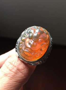 缅甸琥珀兽面活口带证书戒指包邮