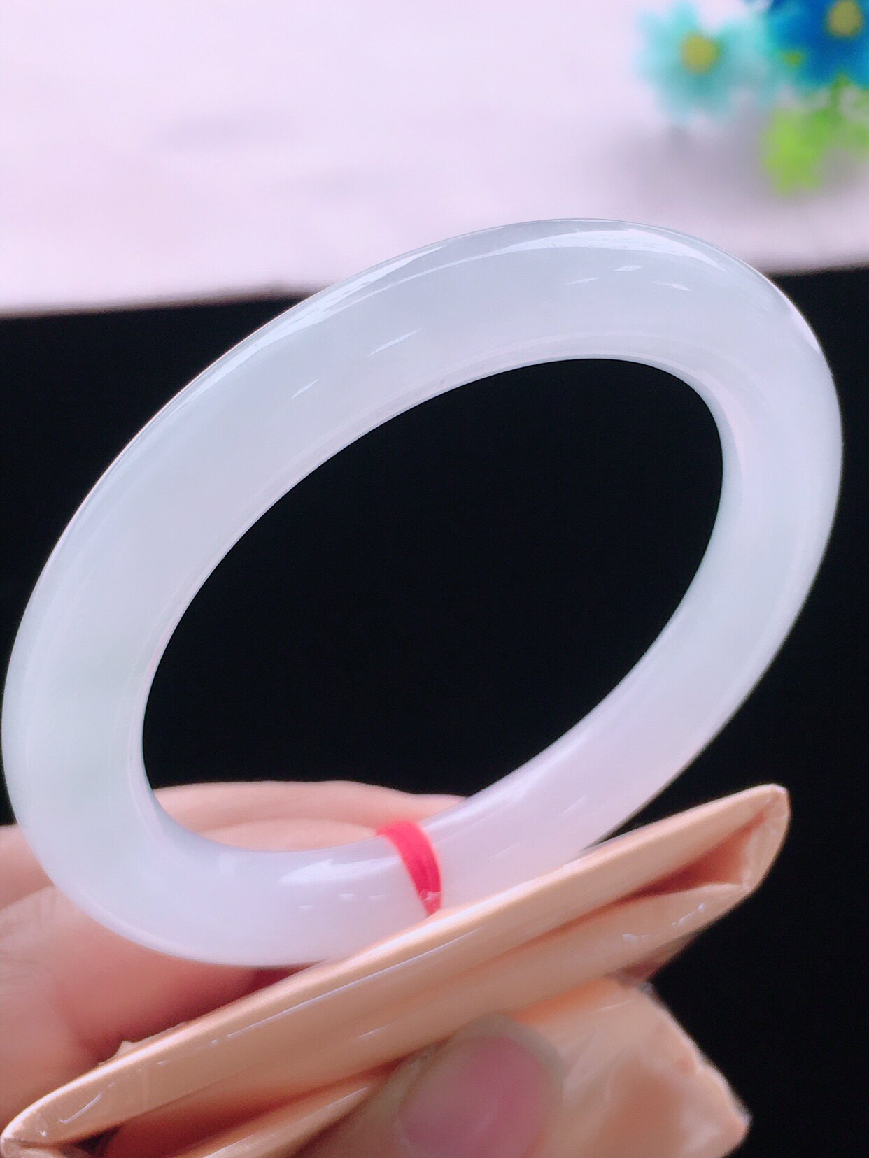 天然翡翠a货玉石白冰圆条手镯老坑冰种手镯缅甸手镯55/56圈口手镯