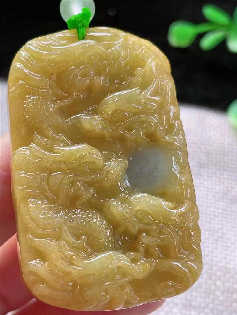 天然a货翡翠红黄翡九龙至尊吊坠龙牌玉佩老坑玉石精雕大件男玉坠